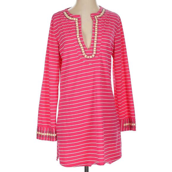 ST. JOHN Silk Blend Pink Striped Embellished Top Tunic Mini Dress Size Small EUC - Picture 1 of 6